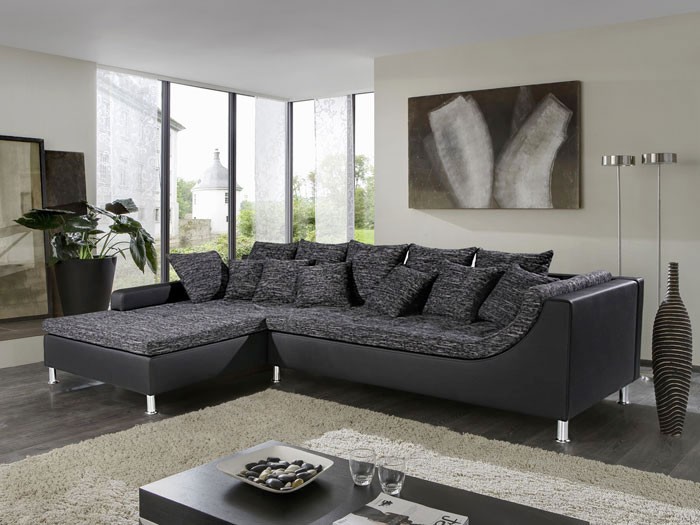 Eckcouch madeleine, 326x213cm, webstoff schwarz grau kunstl ... Wohnzimmer sofa grau